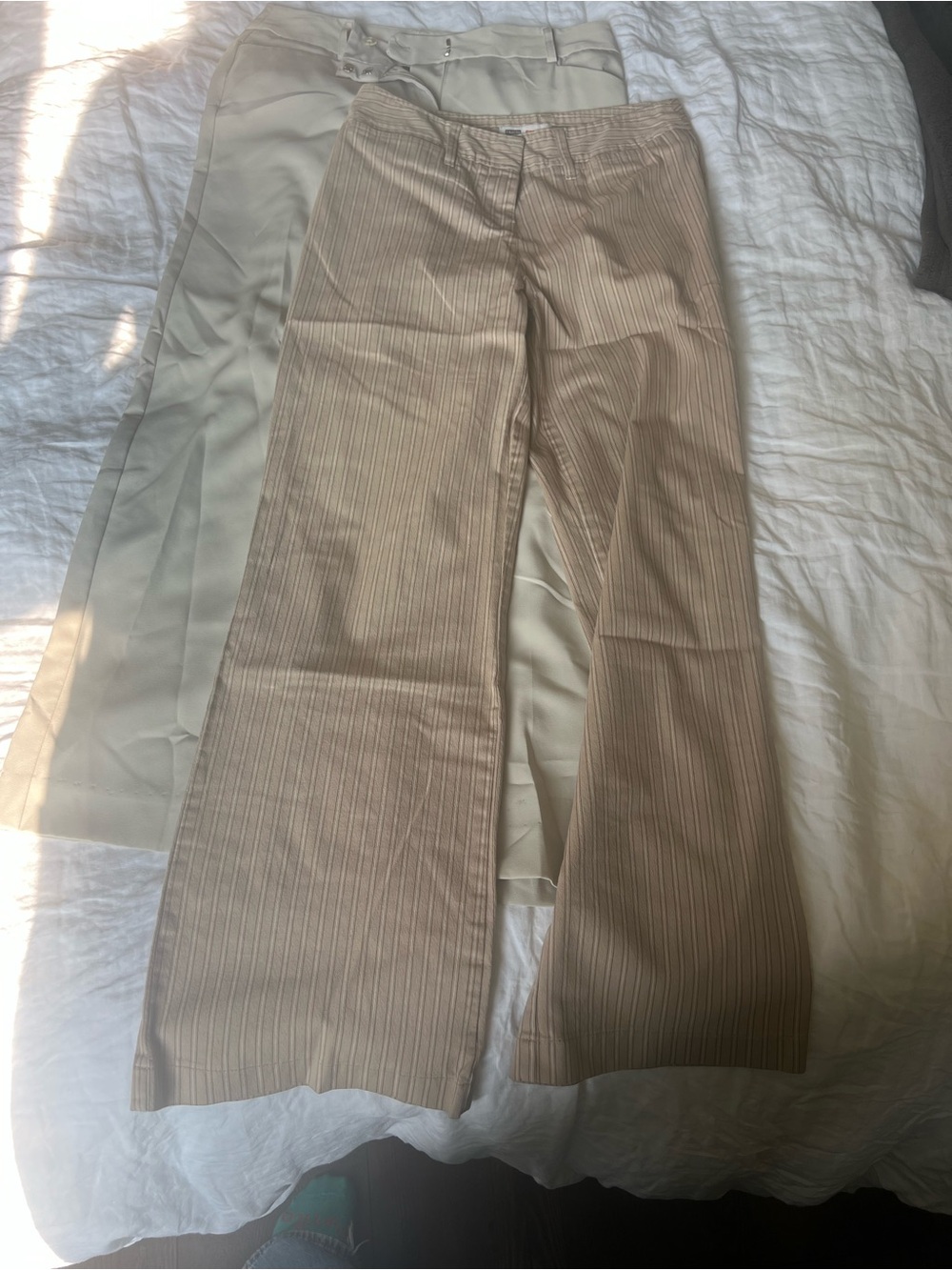 Faded Glory & George Beige Pinstripe & Monochrome Stretch Flare Low Waist Bundle